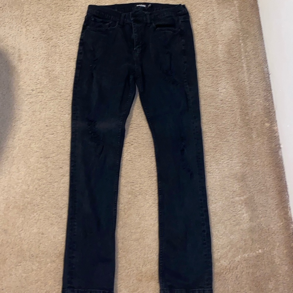 Black 32x32 RSQ Slim Fit Jeans With Distressed Rips in the Jeans